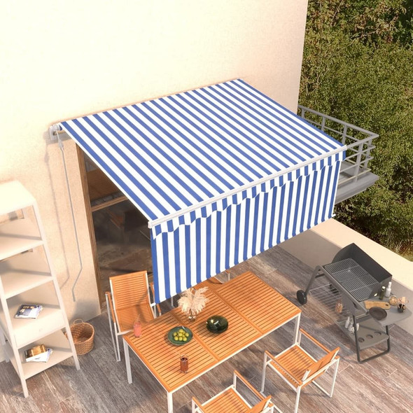 vidaXL Automatic Retractable Awning with Blind 9.8'x8.2' Blue&White