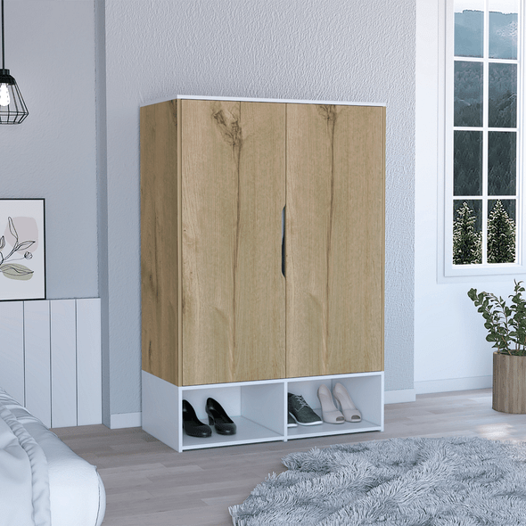 Armoire Barletta, Double Door, Hanging Rod, Light Oak / White Finish