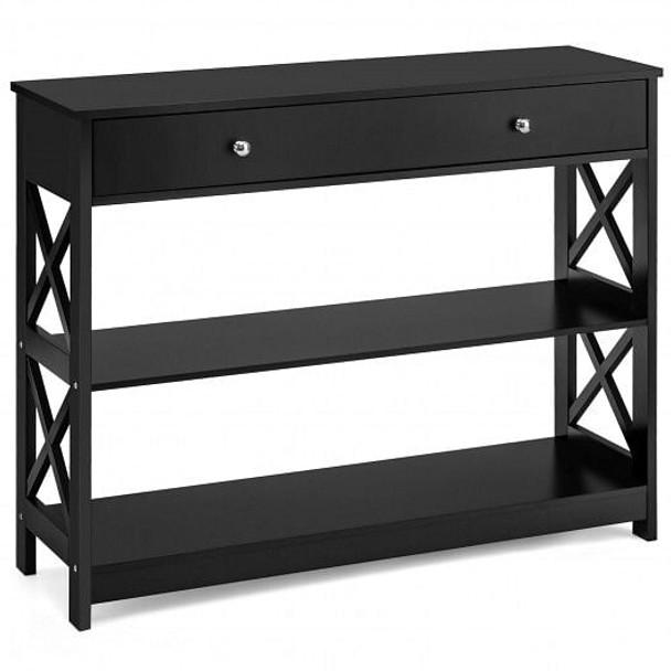 3-Tier Console Table with Drawers for Living Room Entryway-Black