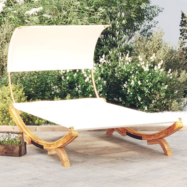 vidaXL Patio Lounge Bed with Canopy 65"x79.9"x49.6" Solid Bent Wood Cream