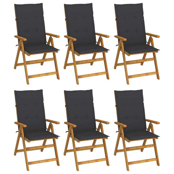 vidaXL Folding Patio Chairs 6 pcs with Cushions Solid Acacia Wood