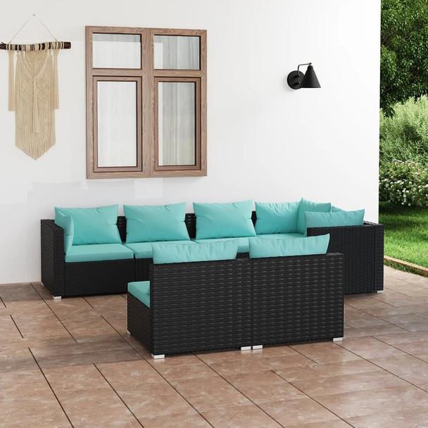 vidaXL 7 Piece Patio Lounge Set with Cushions Black Poly Rattan