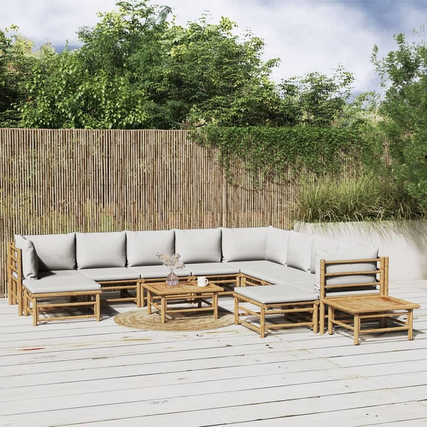 vidaXL 12 Piece Patio Lounge Set with Light Gray Cushions Bamboo