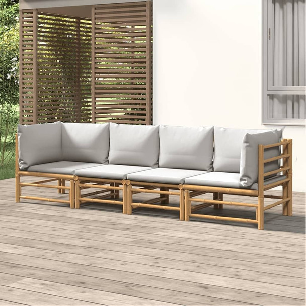 vidaXL 4 Piece Patio Lounge Set with Light Gray Cushions Bamboo