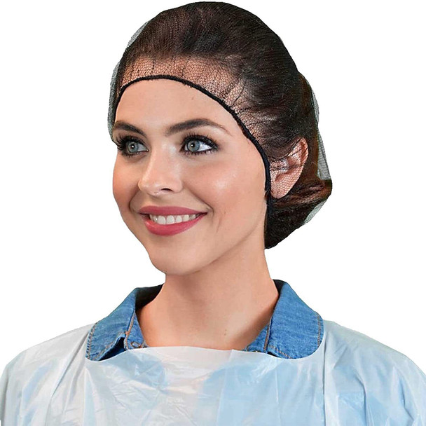 Black Nylon Hair Nets 21". Pack of 100 Disposable Hairnets Caps with Elastic Edge Mesh. Stretchable