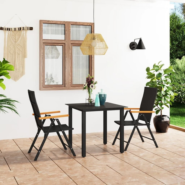 vidaXL 3 Piece Patio Dining Set Black and Brown