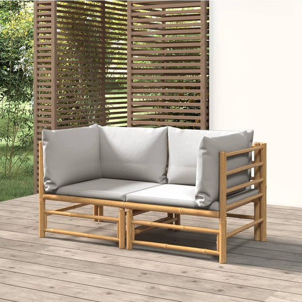 vidaXL Patio Corner Sofas with Light Gray Cushions 2 pcs Bamboo