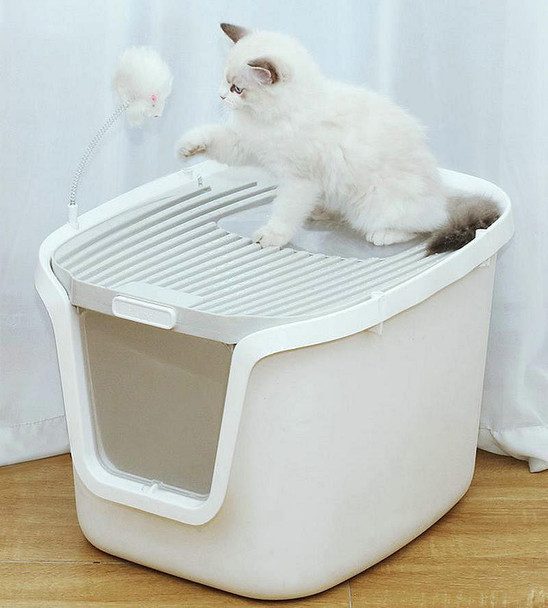 Top Entry Cat Litter Box with Perforated Cover and Scoop, New Cat Litter Drawer Cat Toilet Fully Se