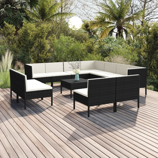 vidaXL 12 Piece Patio Lounge Set with Cushions Poly Rattan Black A949-3094480