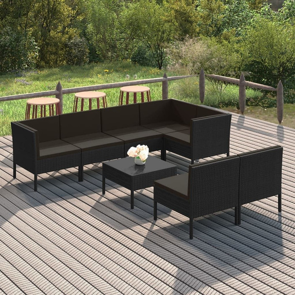 vidaXL 8 Piece Patio Lounge Set with Cushions Poly Rattan Black A949-3094393