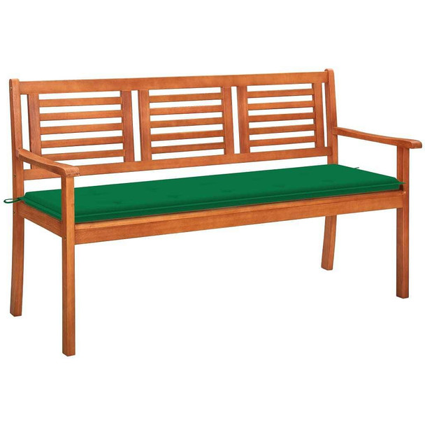 vidaXL 3-Seater Patio Bench with Cushion 59.1" Solid Eucalyptus Wood A949-3061001