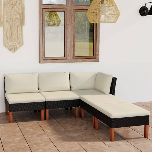 vidaXL 5 Piece Patio Lounge Set with Cushions Poly Rattan Black A949-3059732