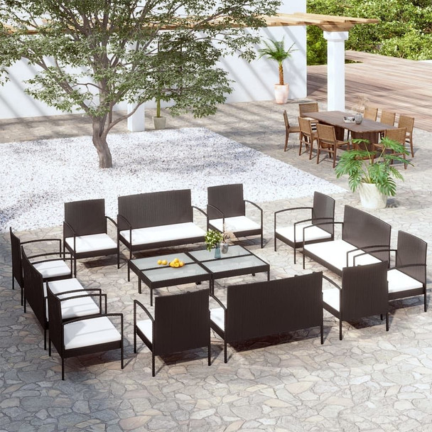 vidaXL 16 Piece Patio Lounge Set with Cushions Poly Rattan Black A949-3095964