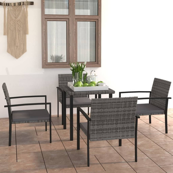 vidaXL 5 Piece Patio Dining Set Poly Rattan Gray A949-3065712