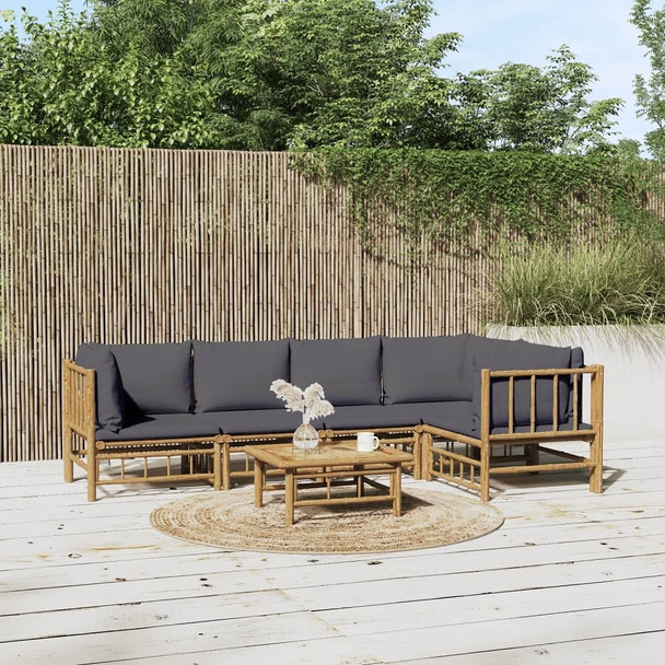 vidaXL 6 Piece Patio Lounge Set with Dark Gray Cushions Bamboo A949-3155233