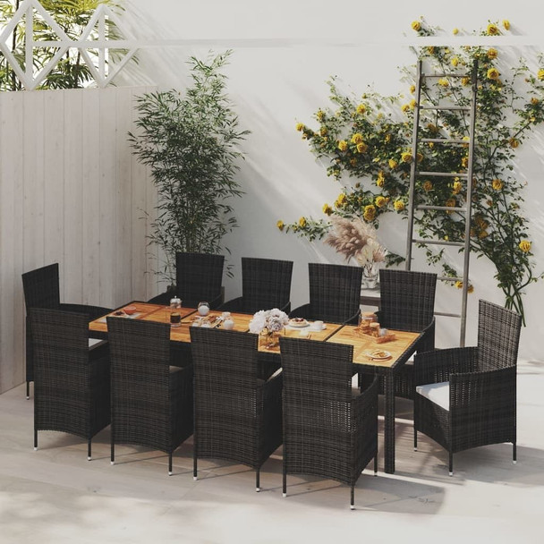 vidaXL 11 Piece Patio Dining Set with Cushions Poly Rattan Black A949-3094840