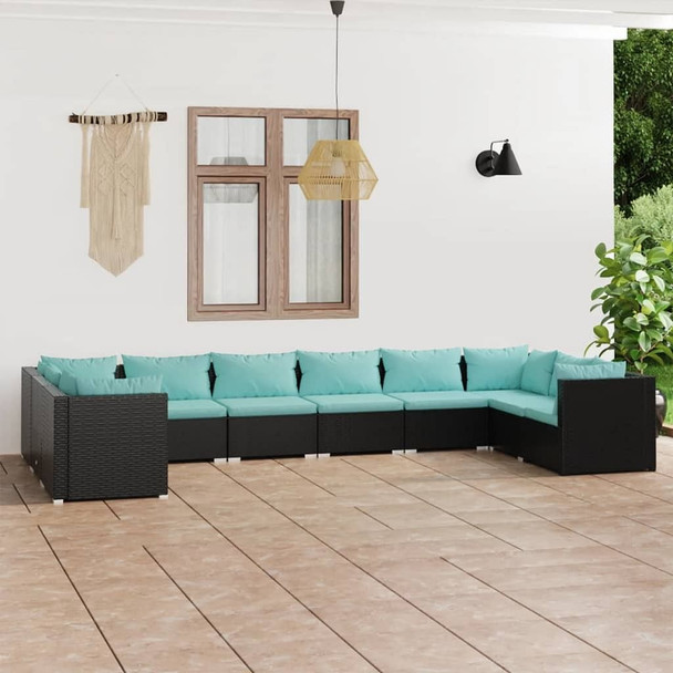 vidaXL 10 Piece Patio Lounge Set with Cushions Poly Rattan Black A949-3101985