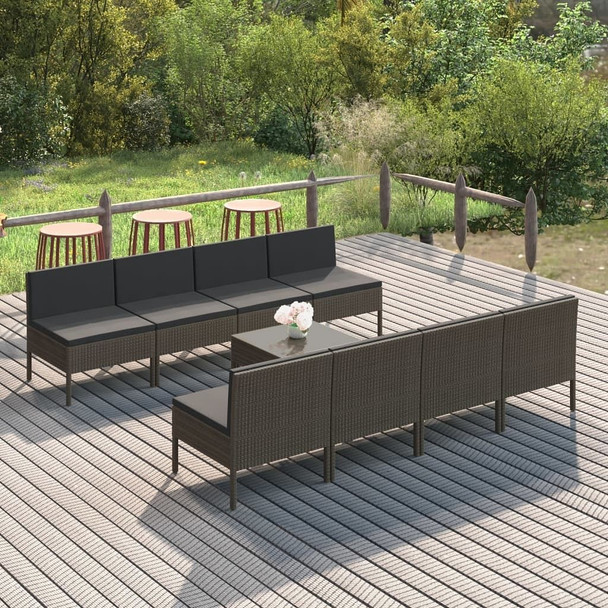 vidaXL 9 Piece Patio Lounge Set with Cushions Poly Rattan Gray A949-3094334