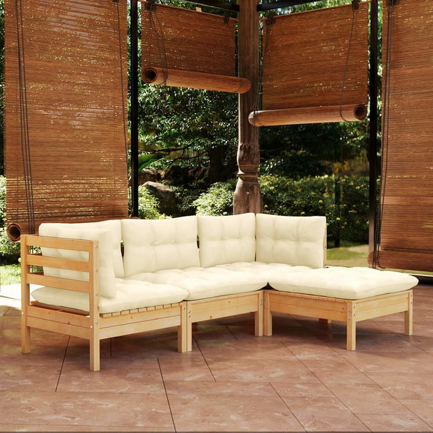 vidaXL 4 Piece Patio Lounge Set with Cream Cushions Pinewood A949-3096346