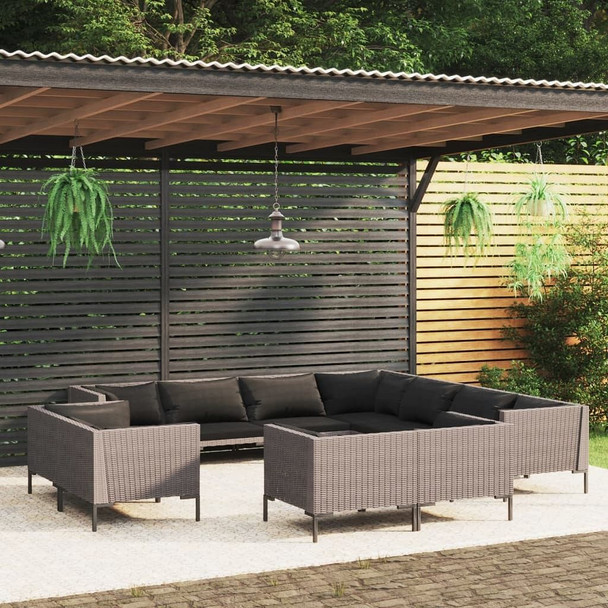 vidaXL 11 Piece Patio Lounge Set with Cushions Poly Rattan Dark Gray A949-3099902