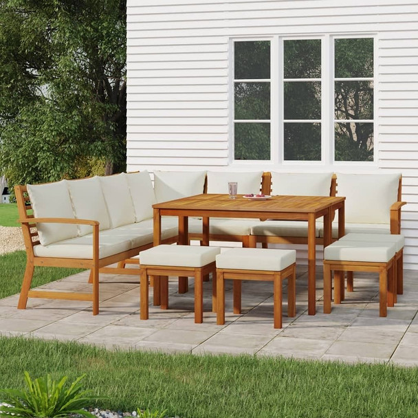 vidaXL 11 Piece Patio Dining Set with Cushions Solid Wood Acacia A949-3154972