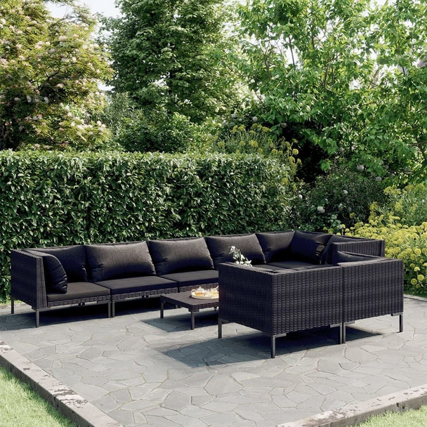 vidaXL 9 Piece Patio Lounge Set with Cushions Poly Rattan Dark Gray A949-3099867