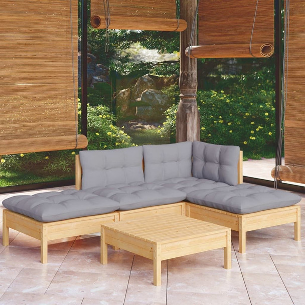 vidaXL 5 Piece Patio Lounge Set with Gray Cushions Pinewood A949-3096291