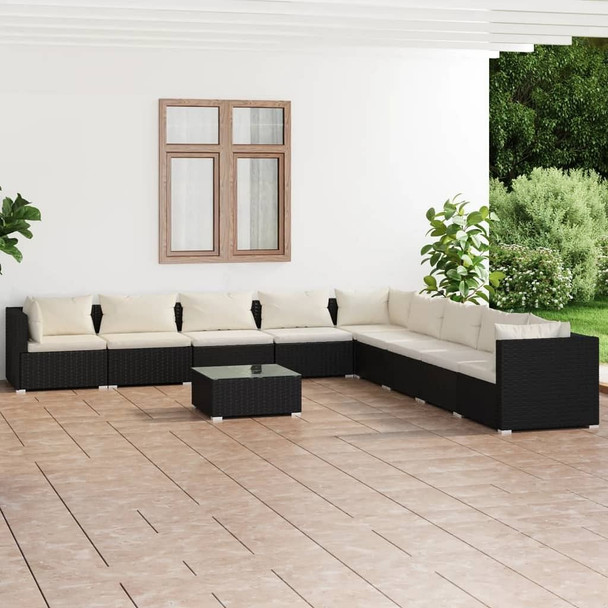 vidaXL 10 Piece Patio Lounge Set with Cushions Poly Rattan Black A949-3101791