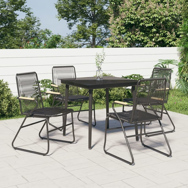 vidaXL 5 Piece Patio Dining Set Black PVC Rattan A949-3099216