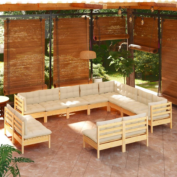 vidaXL 12 Piece Patio Lounge Set with Cream Cushions Solid Pinewood A949-3096875