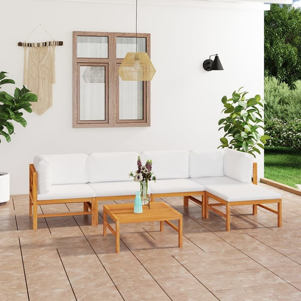 vidaXL 6 Piece Patio Lounge Set with Cream Cushions Solid Teak Wood A949-3087202