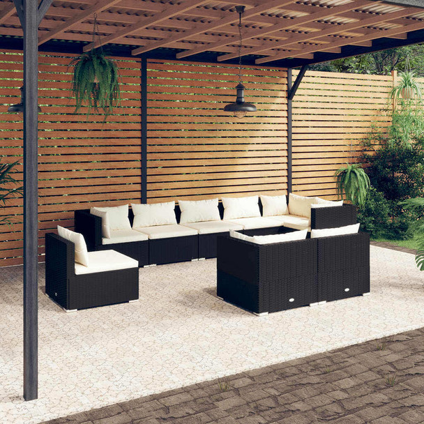 vidaXL 9 Piece Patio Lounge Set with Cushions Poly Rattan Black A949-3102623