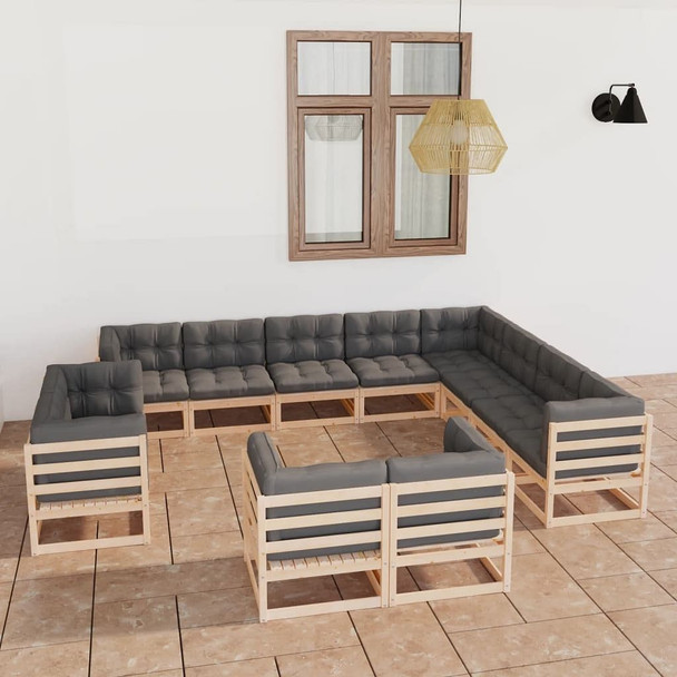 vidaXL 12 Piece Patio Lounge Set with Cushions Solid Pinewood A949-3077004