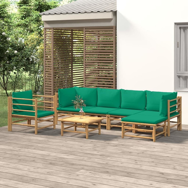 vidaXL 7 Piece Patio Lounge Set with Green Cushions Bamboo A949-3155149