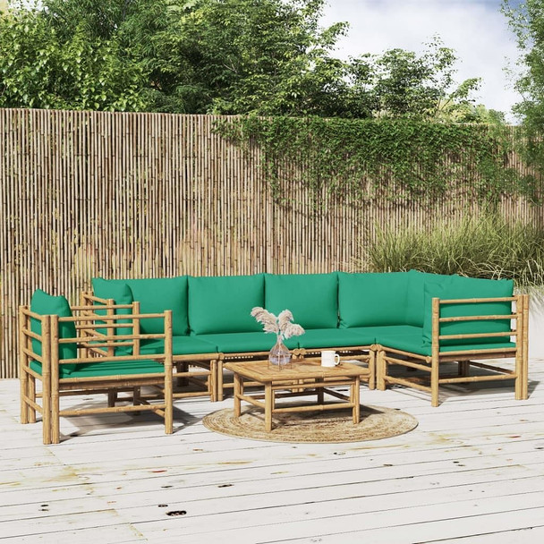 vidaXL 7 Piece Patio Lounge Set with Green Cushions Bamboo A949-3155173