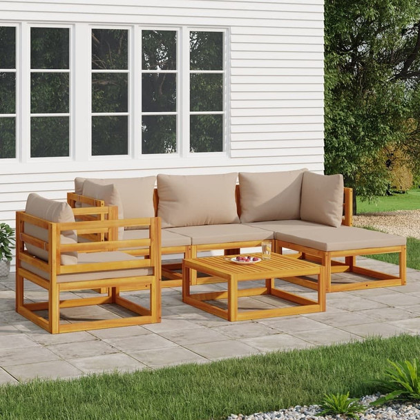 vidaXL 6 Piece Patio Lounge Set with Taupe Cushions Solid Wood A949-3155249