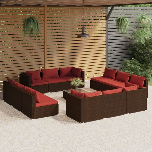 vidaXL 13 Piece Patio Lounge Set with Cushions Poly Rattan Brown A949-3101595