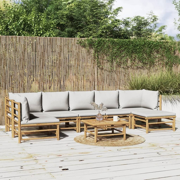 vidaXL 8 Piece Patio Lounge Set with Light Gray Cushions Bamboo A949-3155110