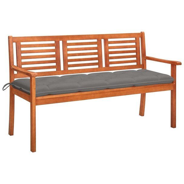 vidaXL 3-Seater Patio Bench with Cushion 59.1" Solid Eucalyptus Wood A949-3061012