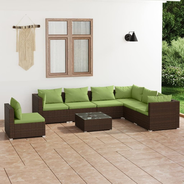 vidaXL 8 Piece Patio Lounge Set with Cushions Poly Rattan Brown A949-3102364