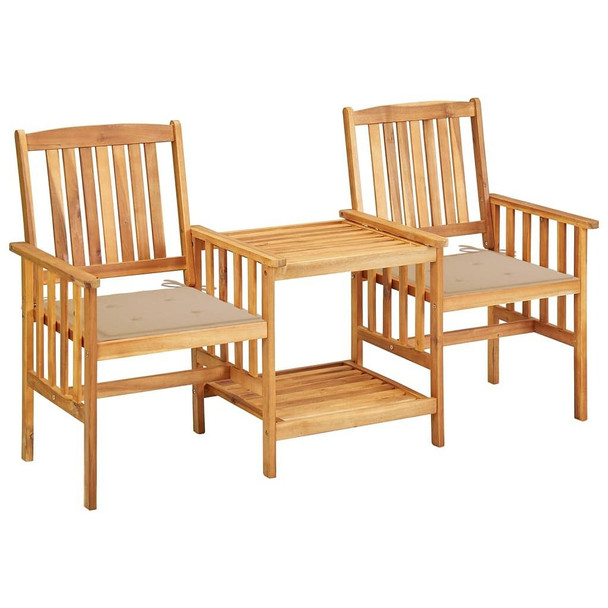 vidaXL Patio Chairs with Tea Table and Cushions Solid Acacia Wood A949-3061278