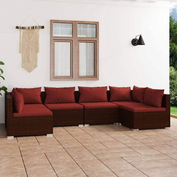 vidaXL 6 Piece Patio Lounge Set with Cushions Poly Rattan Brown A949-3101875