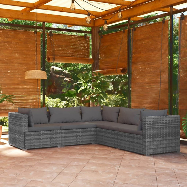 vidaXL 5 Piece Patio Lounge Set with Cushions Poly Rattan Gray A949-3101701