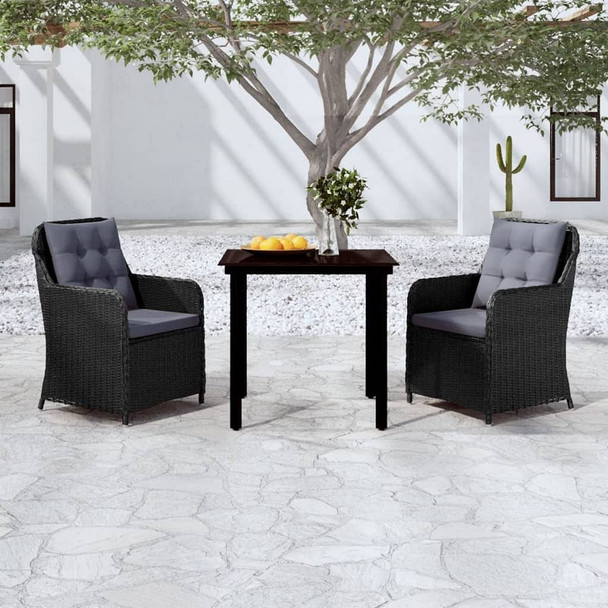 vidaXL 3 Piece Patio Dining Set Black A949-3099559