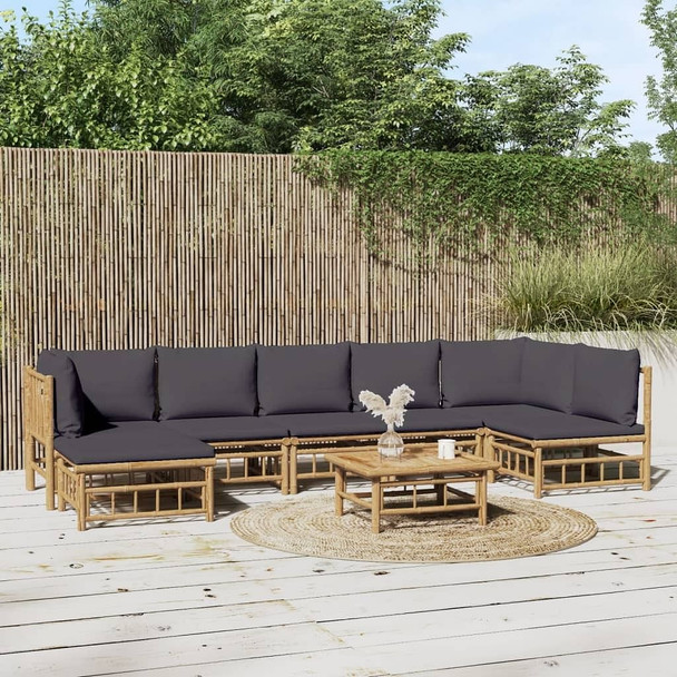 vidaXL 8 Piece Patio Lounge Set with Dark Gray Cushions Bamboo A949-3155238