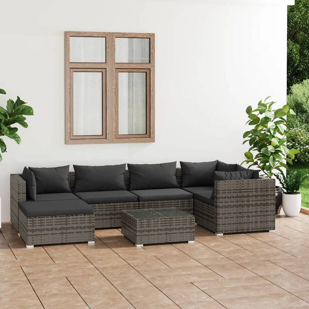 vidaXL 7 Piece Patio Lounge Set with Cushions Poly Rattan Gray A949-3101821