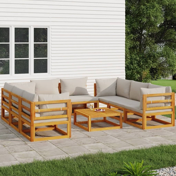 vidaXL 9 Piece Patio Lounge Set with Light Gray Cushions Solid Wood A949-3155287