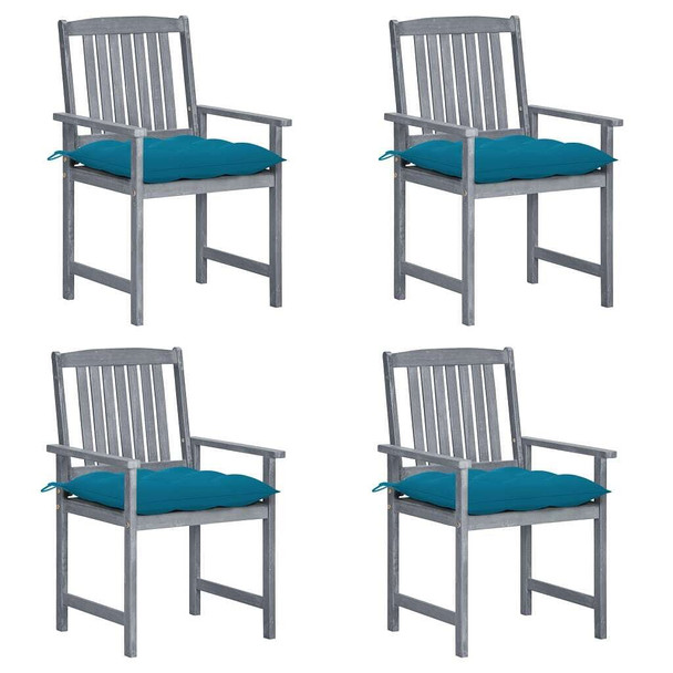 vidaXL Patio Chairs with Cushions 4 pcs Gray Solid Acacia Wood A949-3061260