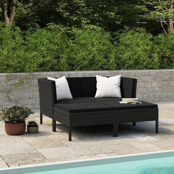 vidaXL 4 Piece Patio Lounge Set with Cushions Poly Rattan Black A949-3056967