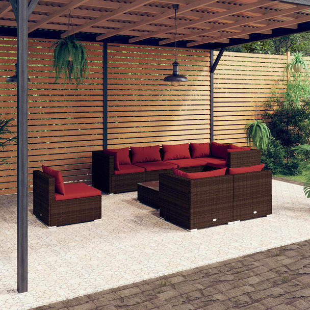 vidaXL 9 Piece Patio Lounge Set with Cushions Poly Rattan Brown A949-3102619